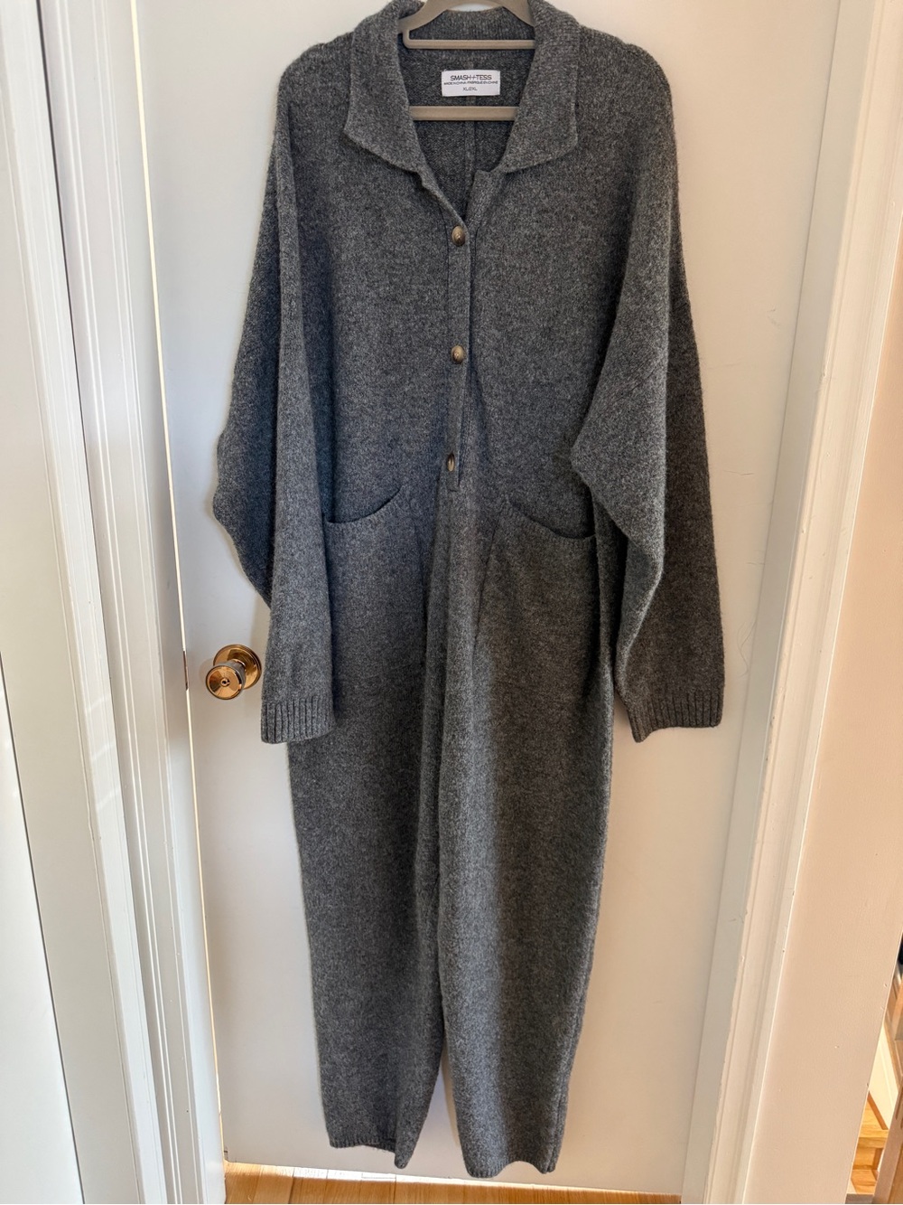 Smash + Tess Grey Oversized Knit Romper Jumpsuit XL/2XL Button Front